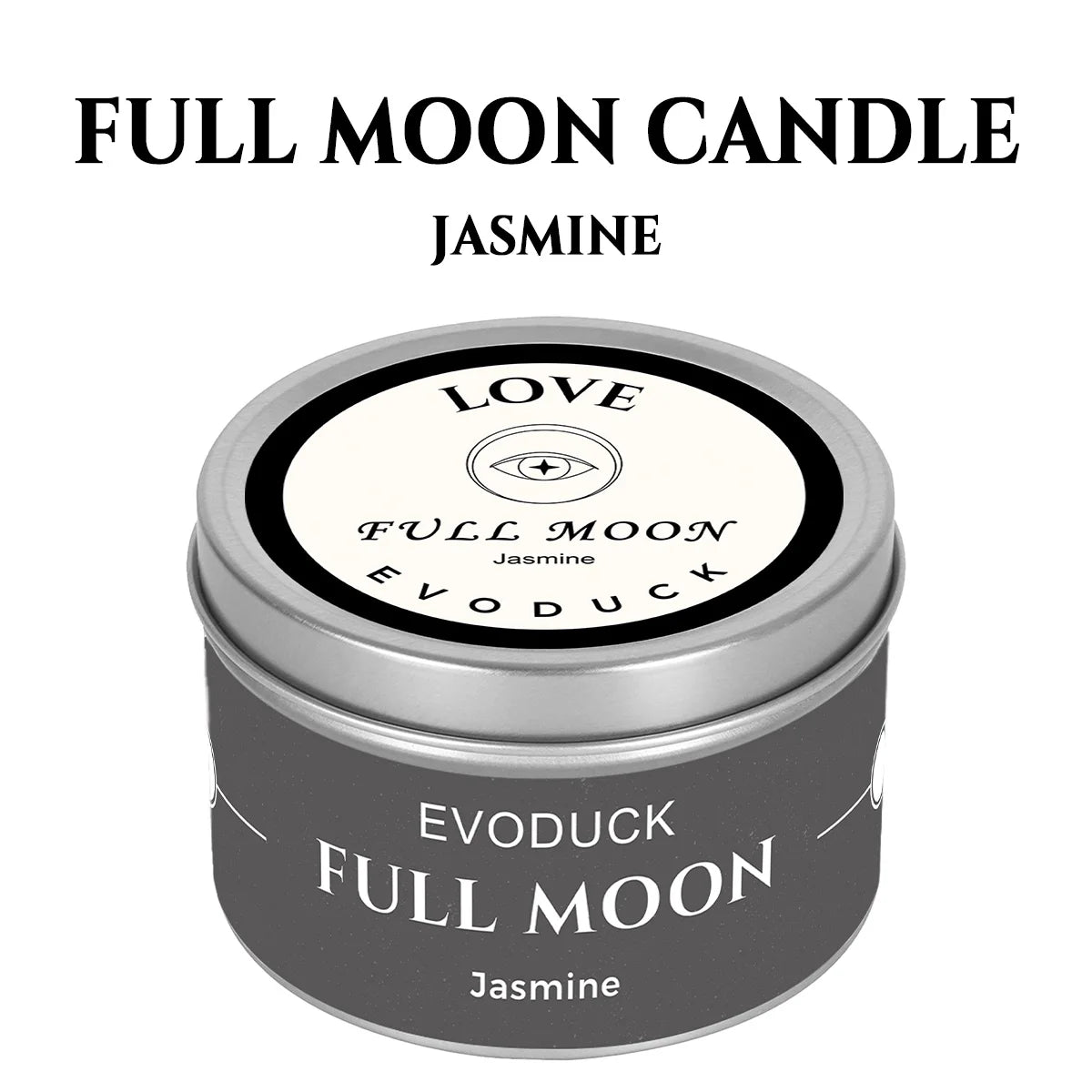 Waning Moon scented candle by LAQTA, featuring a sleek glass container with a softly glowing candle inside.
