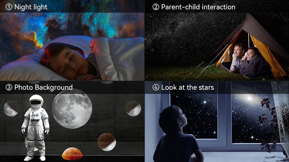 LAQTA Starry Sky Projector with 360° rotation displaying colorful star patterns on a dark room wall