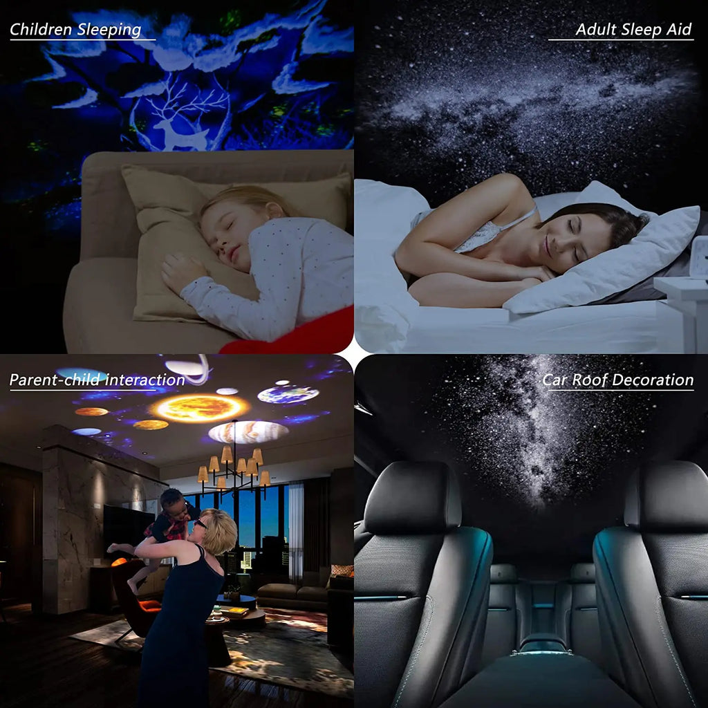 LAQTA Starry Sky Projector with 360° rotation displaying a starry night sky on a wall or ceiling.