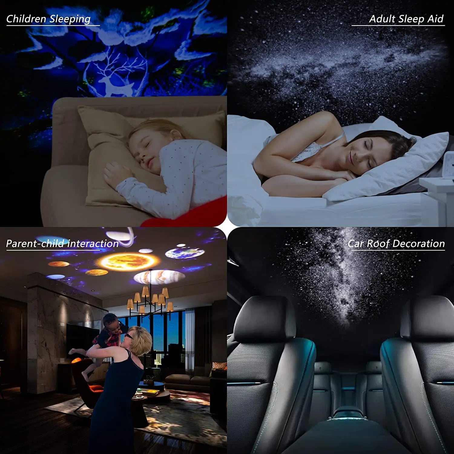 LAQTA Starry Sky Projector with 360° rotation displaying a starry night sky on a wall or ceiling.