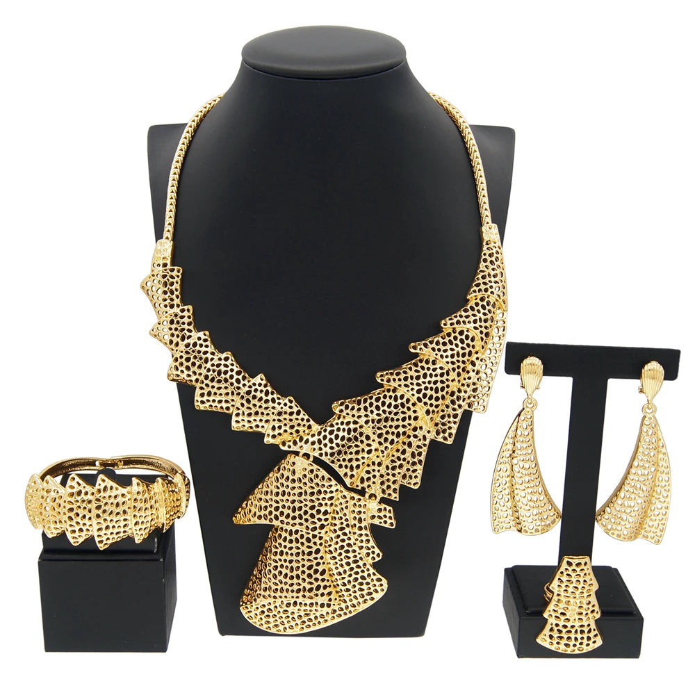 Elegant fashion woman's jewelry by LAQTA featuring a stylish necklace with intricate gold and gemstone details.