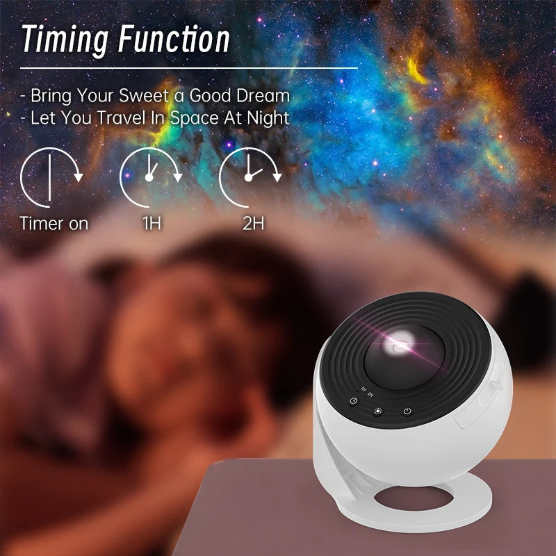 LAQTA Starry Sky Projector with 360° rotation displaying colorful starry night sky on a wall or ceiling.