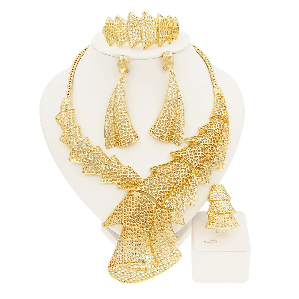 Elegant woman's fashion jewelry by LAQTA featuring a stylish necklace with intricate design and sparkling accents.