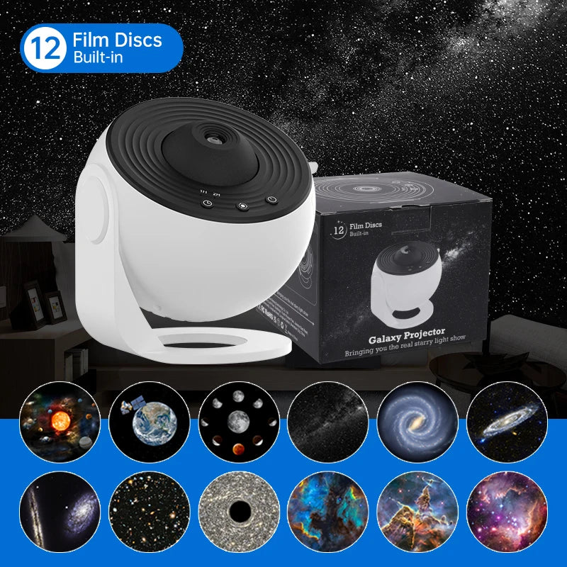 LAQTA Starry Sky Projector with 360° rotation displaying colorful star patterns on a wall or ceiling.