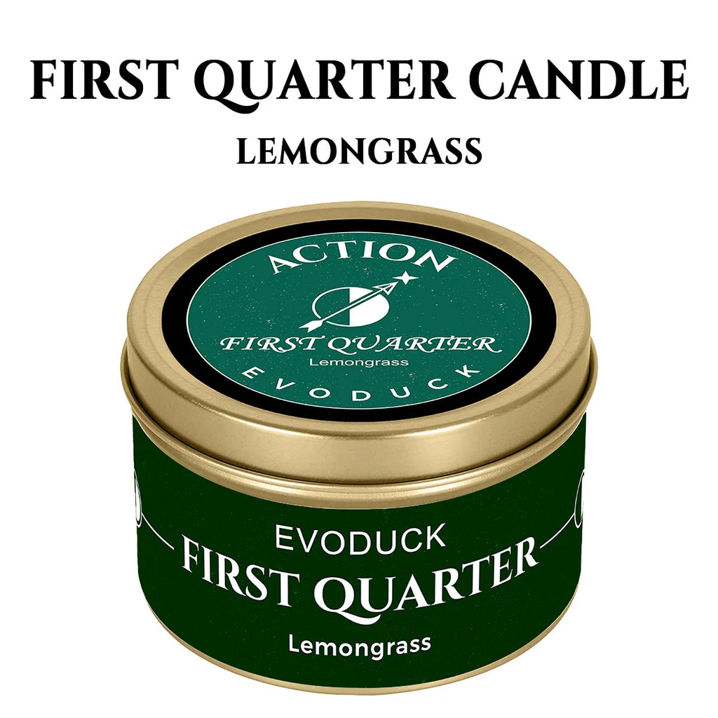 LAQTA Waning Moon scented candle with a celestial design, featuring a soft white wax and moon-themed label.
