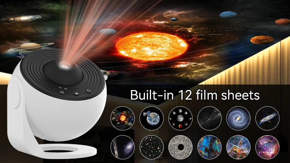 LAQTA Starry Sky Projector with 360° rotation displaying colorful star patterns on a wall or ceiling.