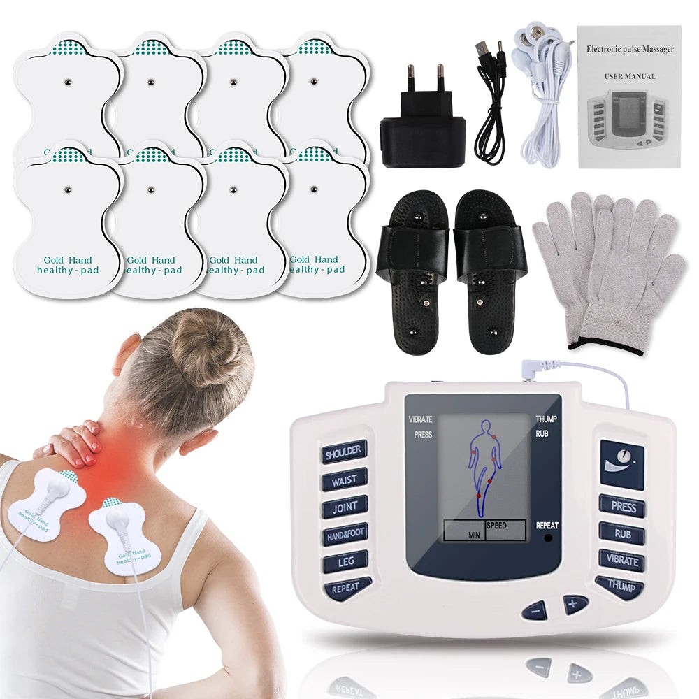 Full body Tens muscle electrostimulator device by LAQTA with multiple electrode pads on a white background.