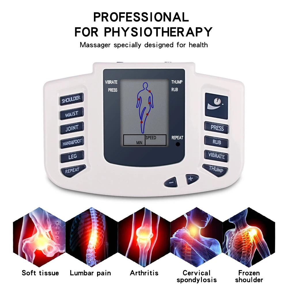 LAQTA Full Body Tens Muscle Electrostimulator device with electrodes and control panel for muscle stimulation.