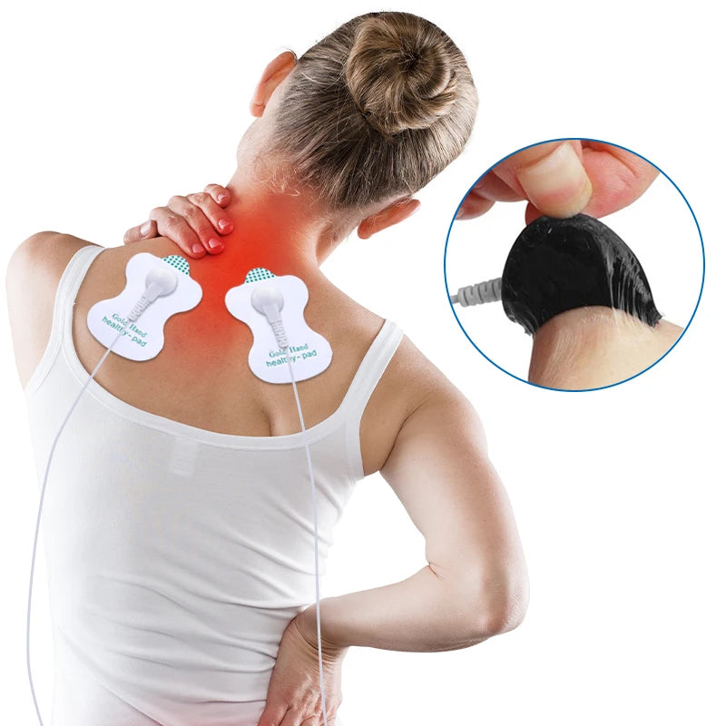 LAQTA full body Tens muscle electrostimulator device with electrodes for muscle stimulation and pain relief.