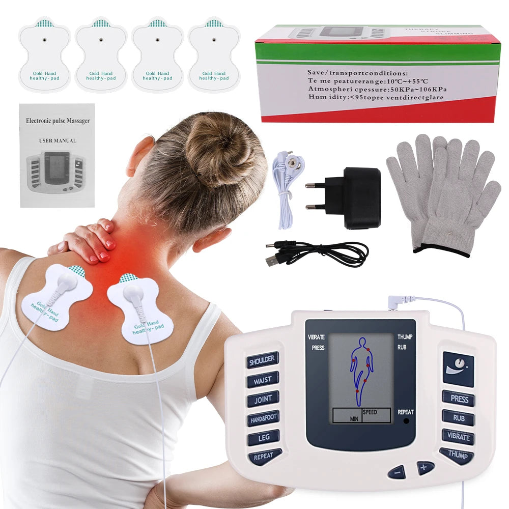 LAQTA Full Body Tens Muscle Electrostimulator device with multiple electrode pads for muscle stimulation and pain relief.