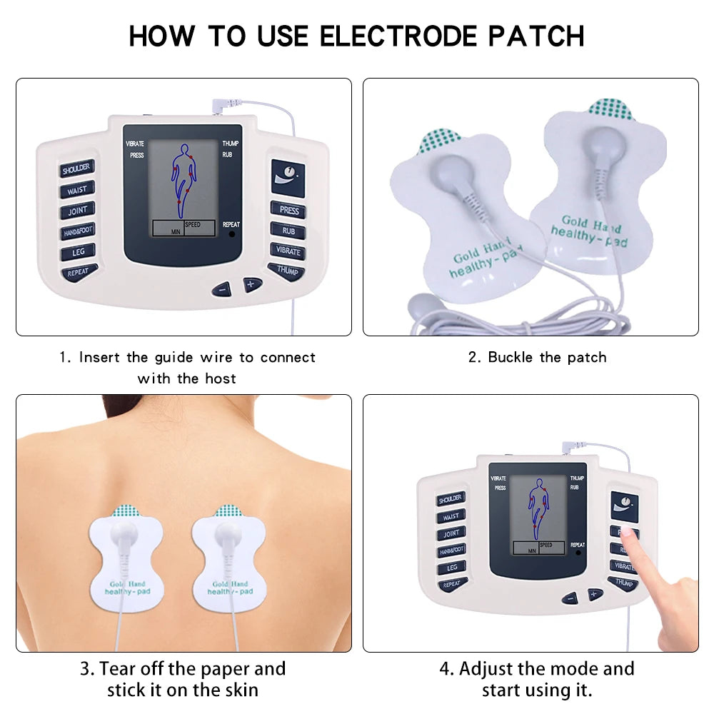 LAQTA Full Body Tens Muscle Electrostimulator device with multiple electrode pads for muscle stimulation and pain relief.