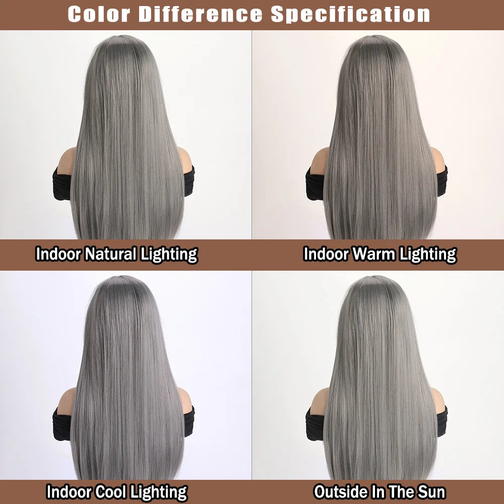 Long straight synthetic wig by LAQTA featuring sleek, smooth hair with a natural shine and even length.