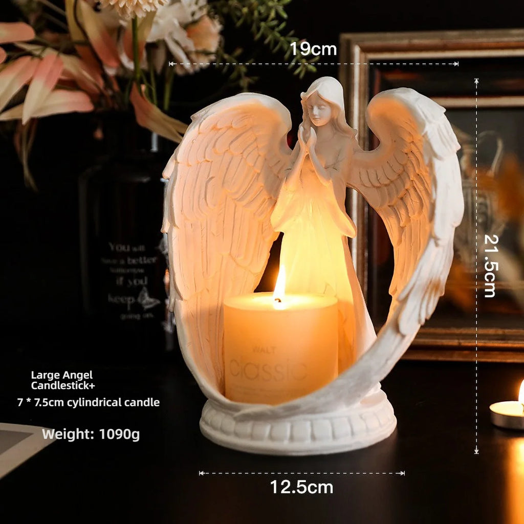 White angel candle holder by LAQTA with detailed angel design, perfect for decorative candle displays.