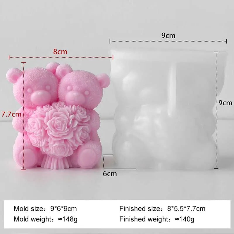 Silicone candle mold for Love Rose Bear by LAQTA, showing the detailed heart-shaped bear design in a close-up view.