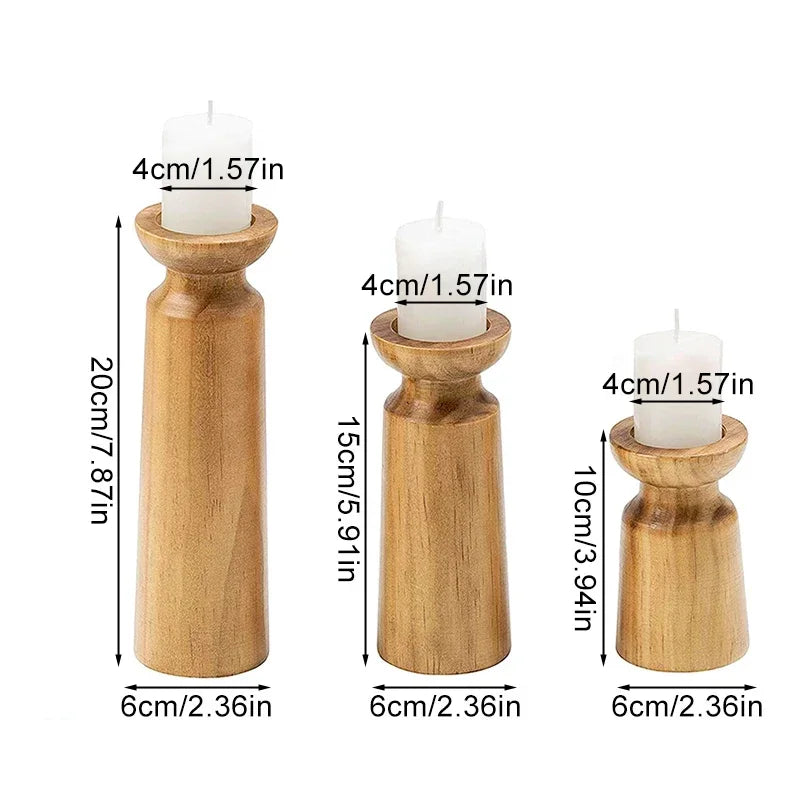 Natural wooden candlestick holders by LAQTA, featuring smooth finish and rustic design for elegant home decor.