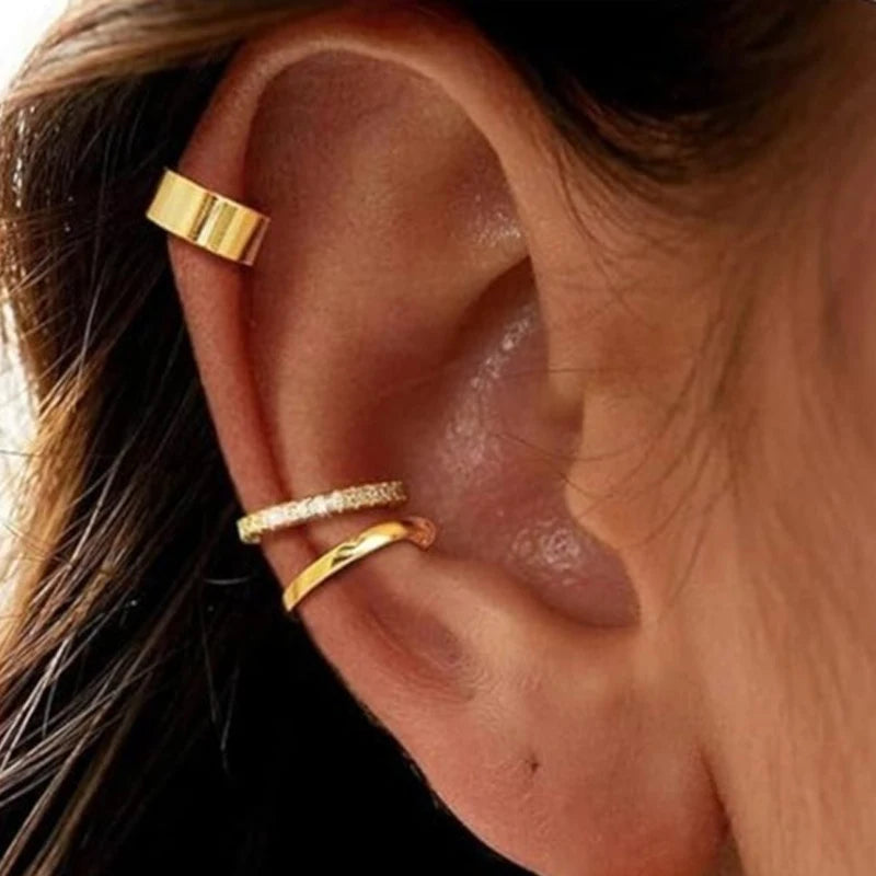Gold rhinestone clip-on earrings set by LAQTA with sparkling stones and elegant design, perfect for stylish accessories.