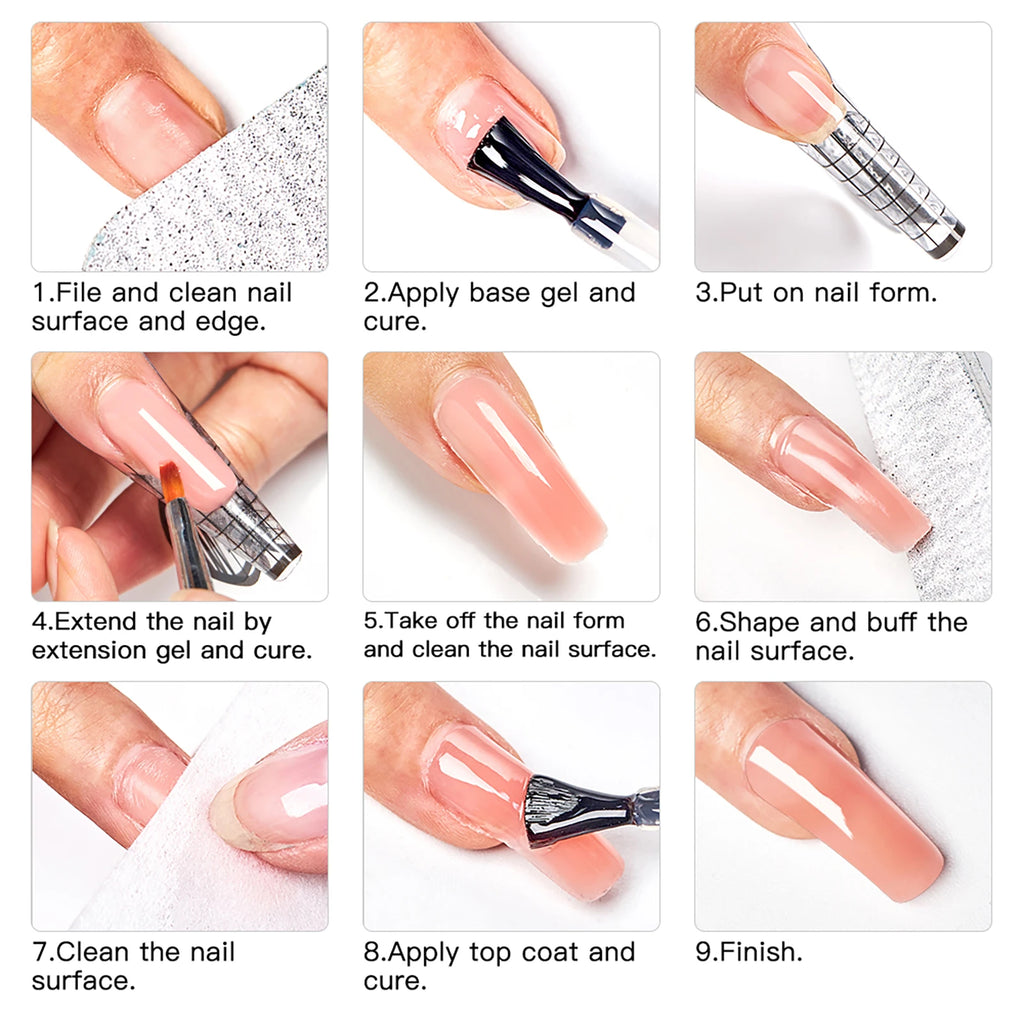 LAQTA quick extension nail in natural beige, showing a close-up of the nail design and smooth, glossy finish.