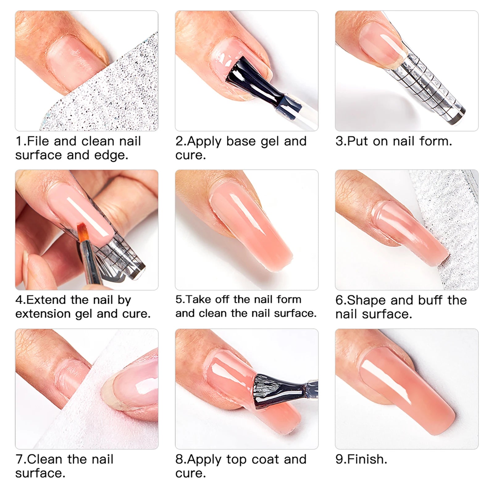 LAQTA quick extension nail in natural beige, showing a close-up of the nail design and smooth, glossy finish.