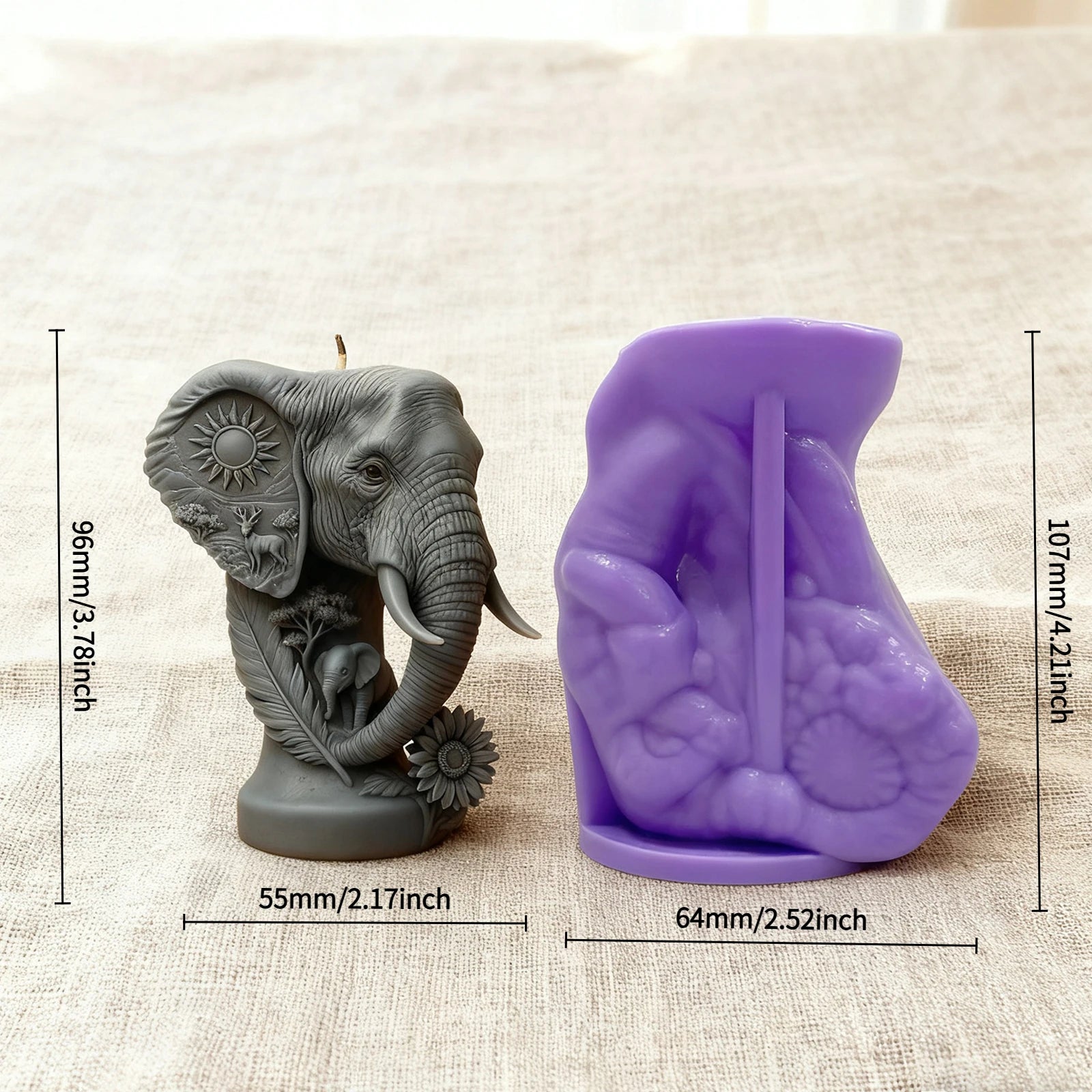 LAQTA Creative Art Elephant Head Candle Mold showing detailed silicone mold for crafting decorative elephant-shaped candles
