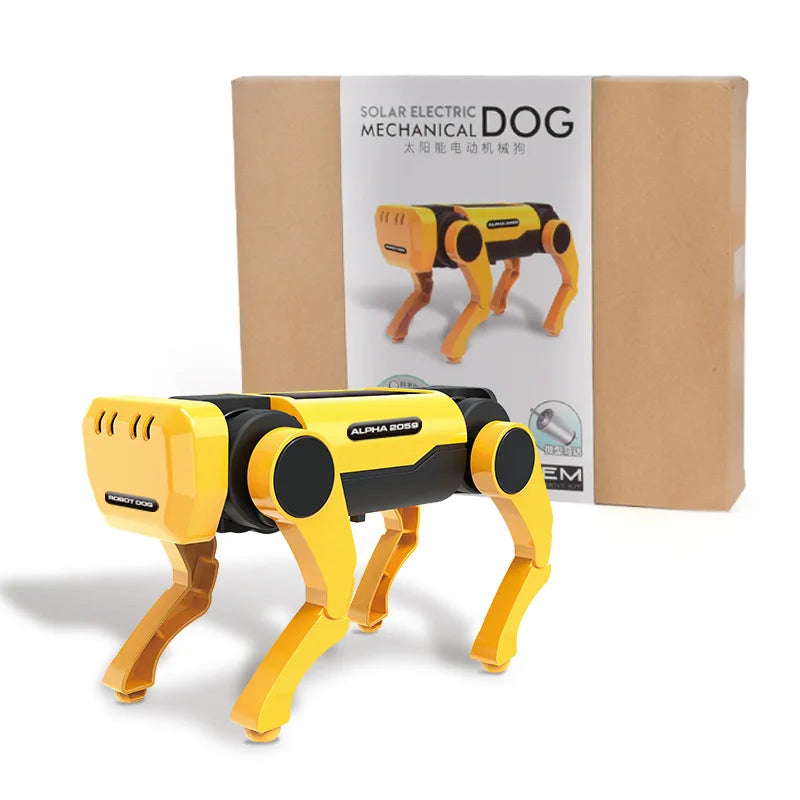 LAQTA Robot Dog Science Experiment Kit featuring a small robot dog with electronic parts and tools for STEM learning.
