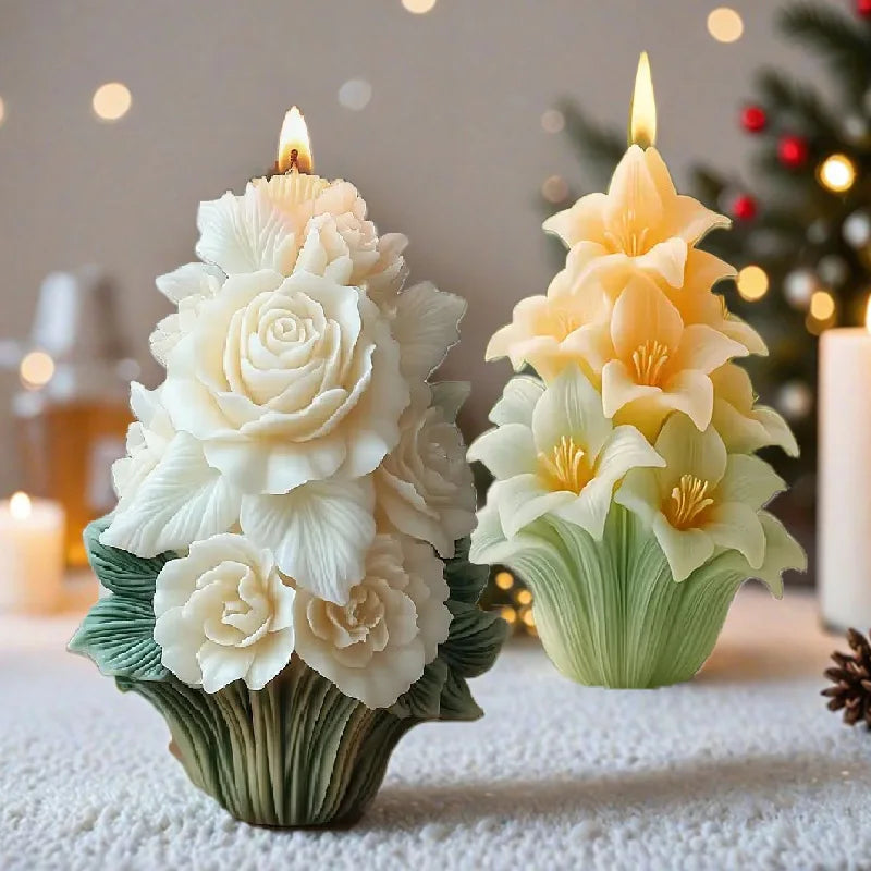 LAQTA rose tree candle mold showing detailed silicone mold with rose and tree shapes for candle making.