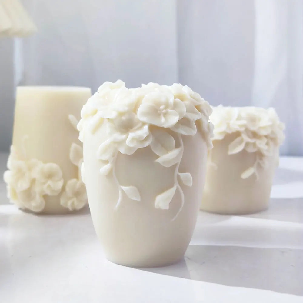 LAQTA rattan flowers silicone candle mold showing detailed flower shapes and flexible silicone material for candle crafting.