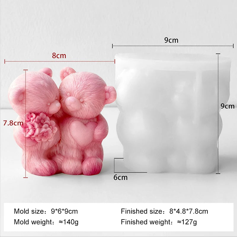 Silicone candle mold shaped like a love rose bear, designed for creating romantic decorative candles by LAQTA.