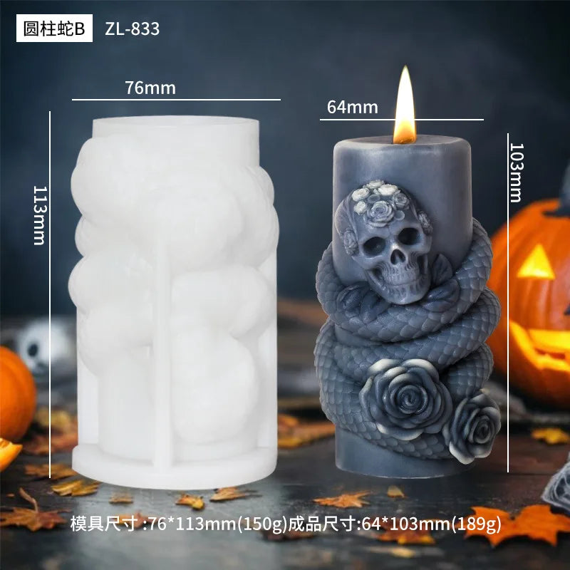 LAQTA 3D Rotating Snake Relief Candle Silicone Mold showing detailed snake design and flexible silicone material.