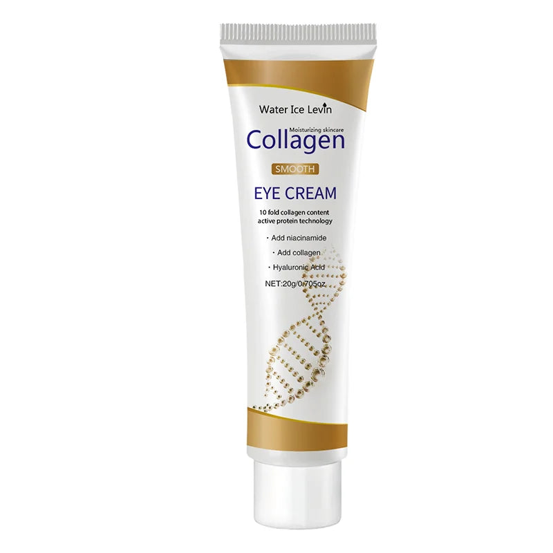 LAQTA collagen eye cream jar with smooth, creamy texture and elegant packaging, designed for reducing puffiness and fine lines.