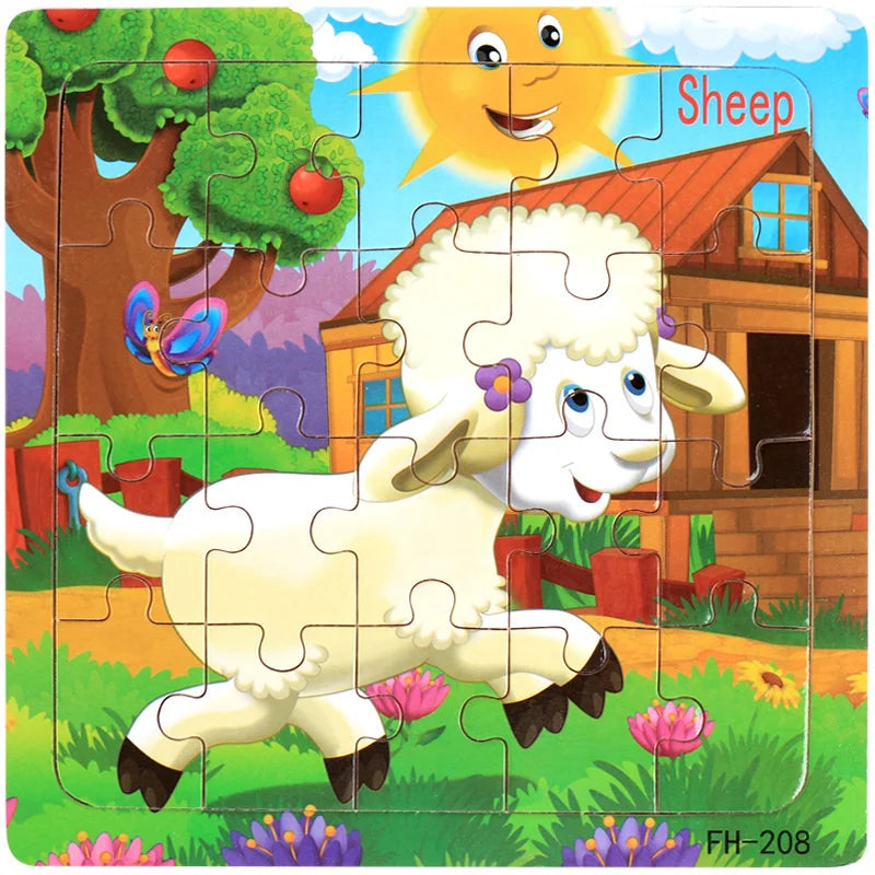 LAQTA Montessori 3D Puzzle showing colorful wooden pieces assembled into a geometric shape on a white background.