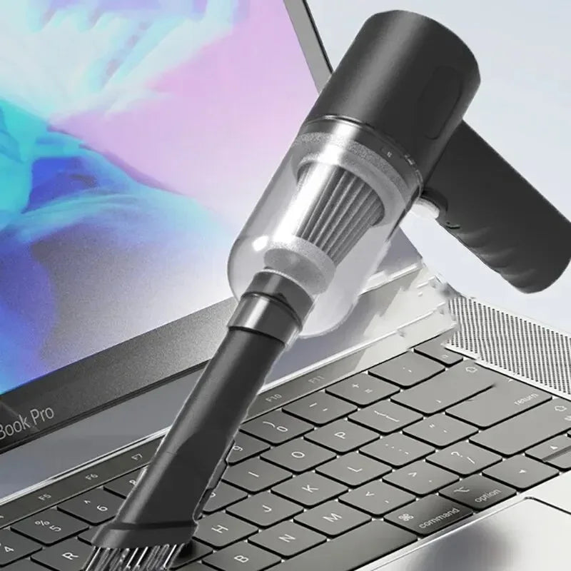 LAQTA wireless car vacuum cleaner shown with compact design and attachments for cleaning vehicle interiors.
