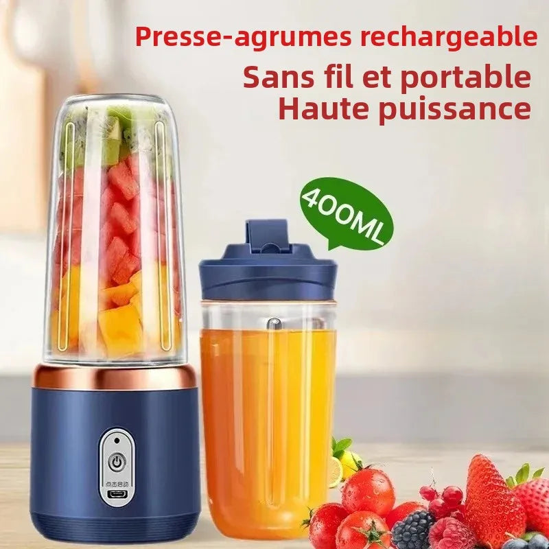 LAQTA portable blender with sleek design, showing a compact, rechargeable blender with blending jar and control buttons.