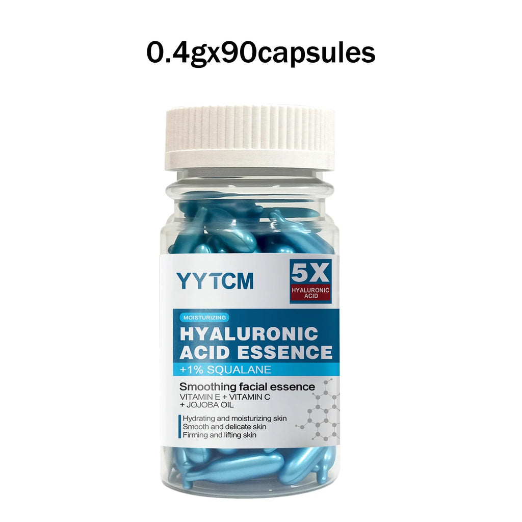 LAQTA hyaluronic acid deep moisturizing capsules in a clear container, showcasing the small, round capsules for skin hydration.