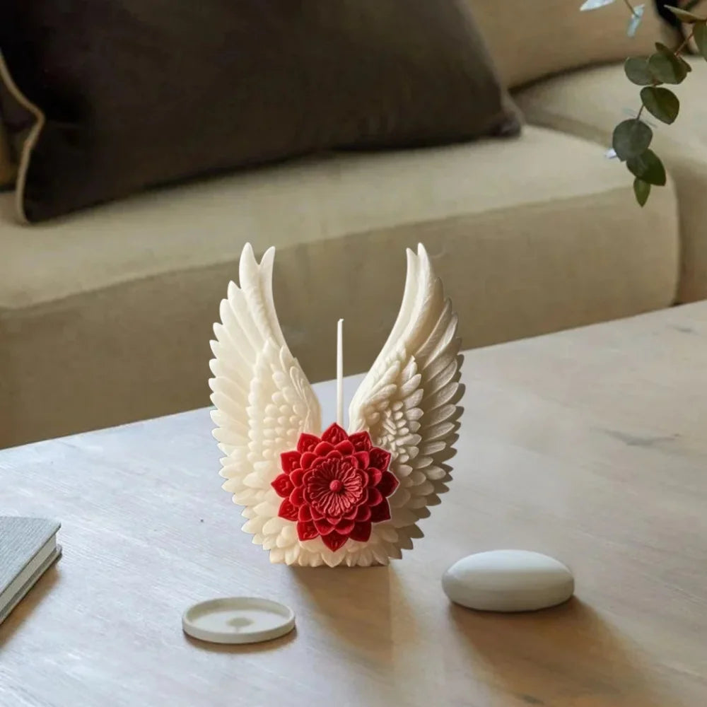 Silicone mold for 3D wings flower fragrance candles by LAQTA, showcasing detailed floral wing design in a flexible mold.