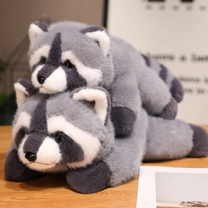 Soft Kawaii raccoon plush toy from LAQTA, featuring a cute and cuddly design with detailed fur and expressive eyes.