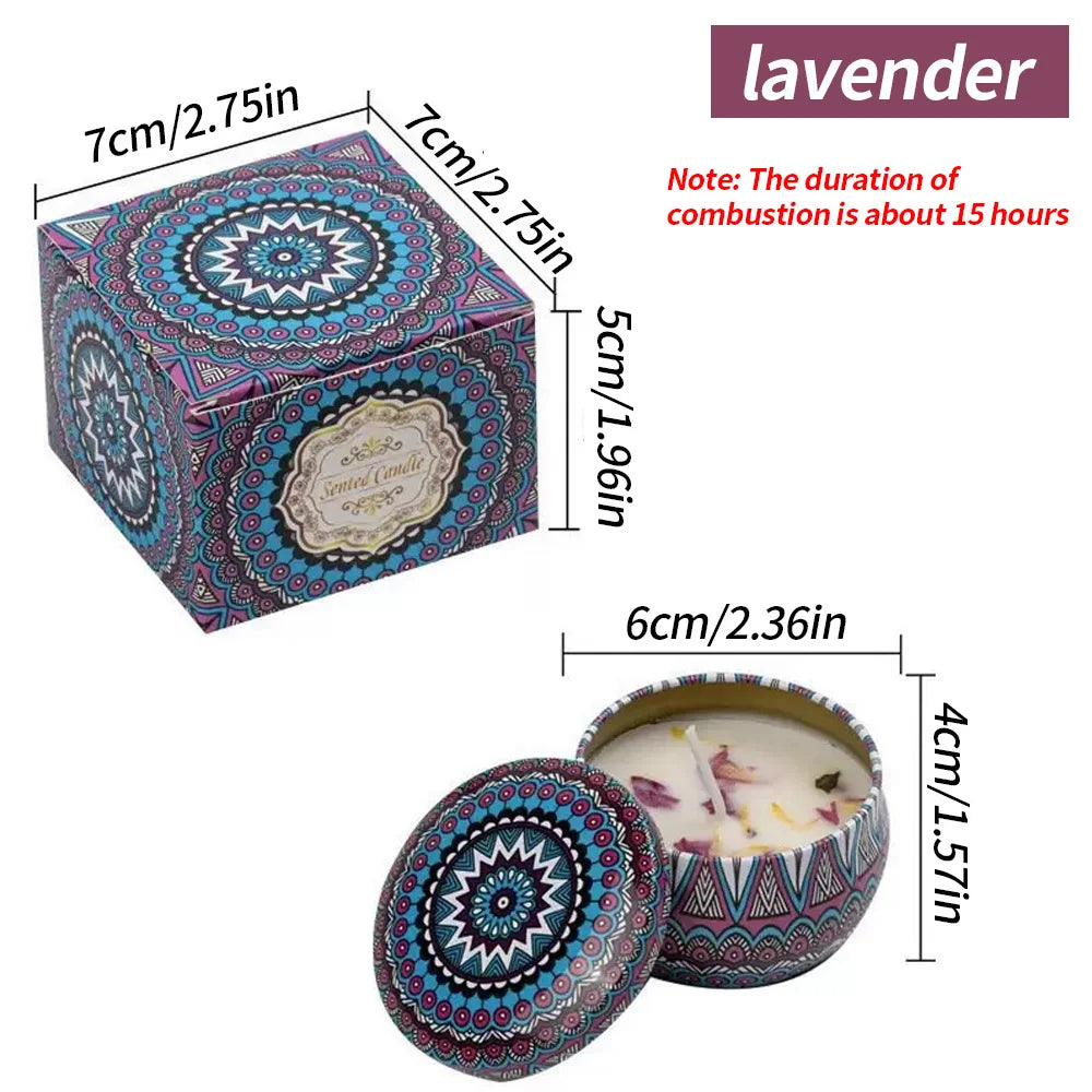 Dried smokeless aromatherapy candles by LAQTA with natural dried herbs and flowers in a glass container for calming ambiance