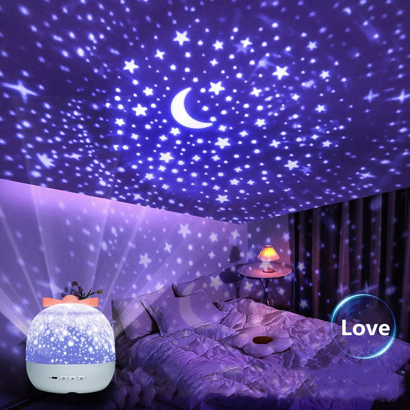 LAQTA Starry Projector Night Light displaying a starry sky projection on a wall in a dark room