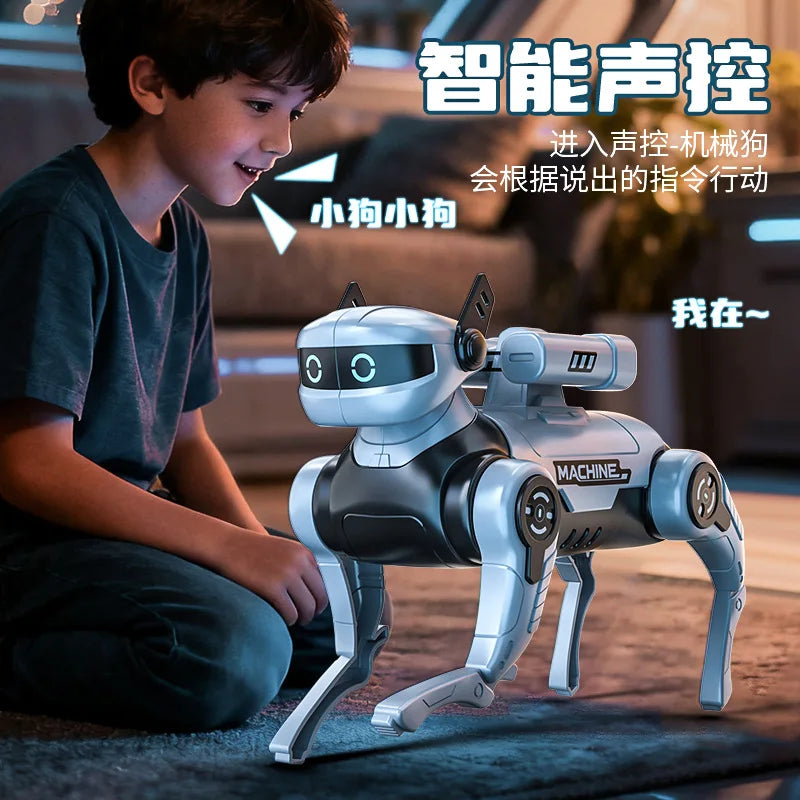 Interactive LAQTA robot dog toy for children, featuring a realistic robotic dog with sensors and playful design.