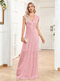 Elegant V-neck mermaid evening dress by LAQTA, featuring a fitted silhouette and flowing fabric for formal occasions.