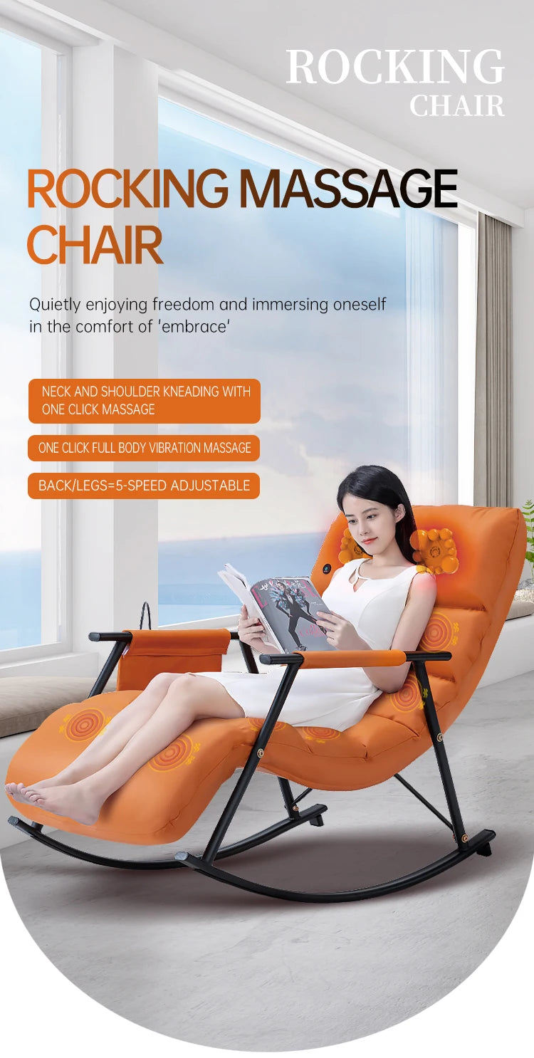 LAQTA Smart Leisure Rocking Massage Chair with padded upholstery and modern design, showcasing its relaxing and ergonomic features.