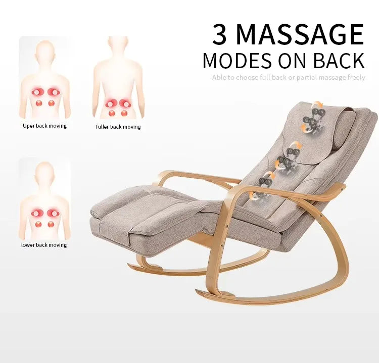 LAQTA ergonomic massage rocker recliner chair with padded armrests and plush upholstery for comfortable relaxation.