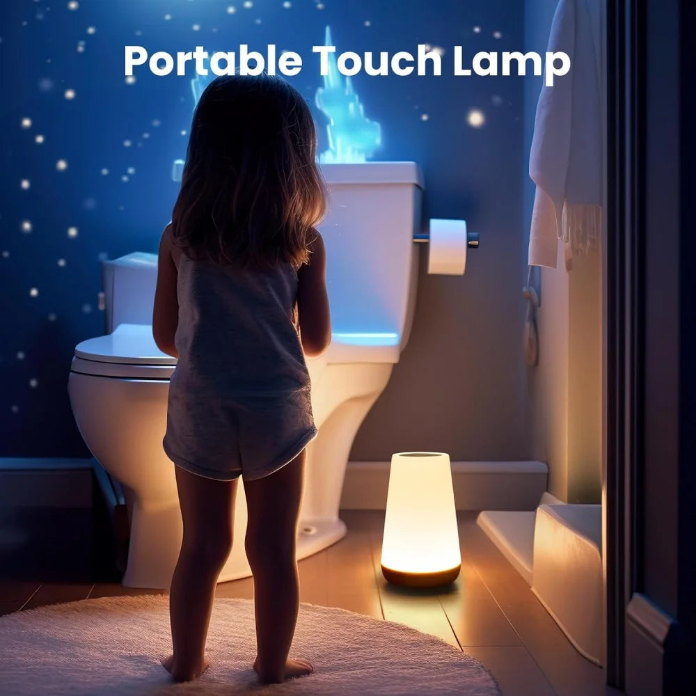 Dimmable LAQTA touch lamp with modern design, featuring a sleek base and touch control surface for adjustable lighting.