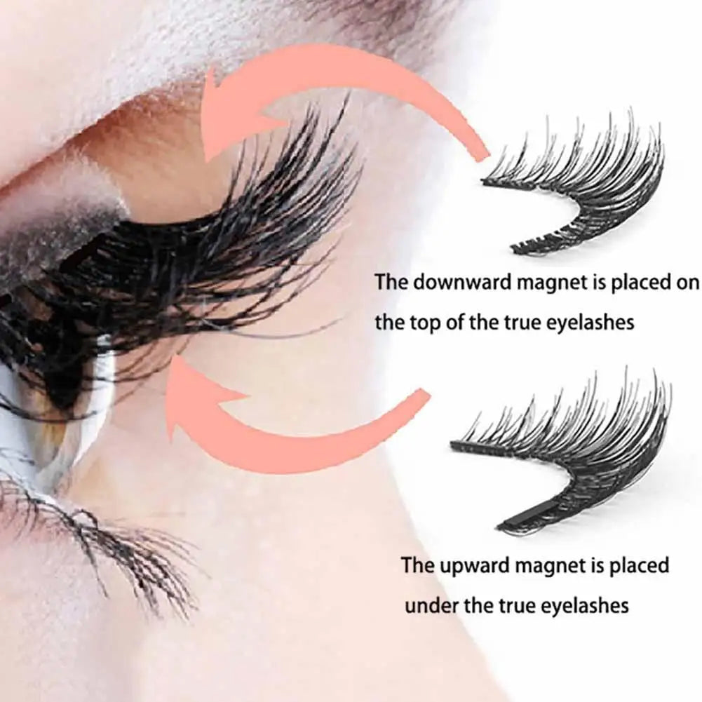 Natural Magnetic 3D Eyelashes by LAQTA, showcasing full, wispy synthetic lash strands with magnetic lining for a dramatic look