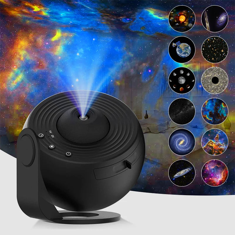 LAQTA Starry Sky Projector 360° rotate displaying colorful star patterns on a dark ceiling.