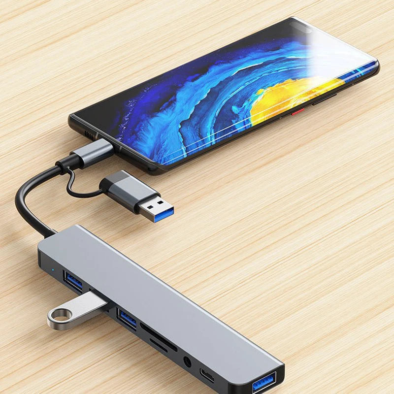 LAQTA 8-in-1 USB and Type C hub docking station with multiple ports for easy device connectivity.