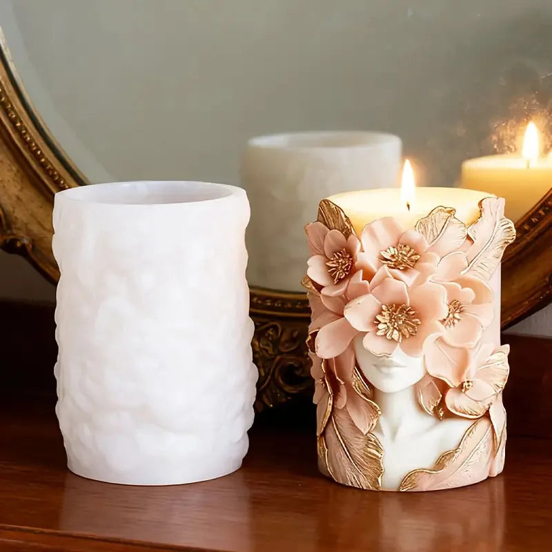 3D floral face candle mold by LAQTA showing intricate flower and face design in silicone material
