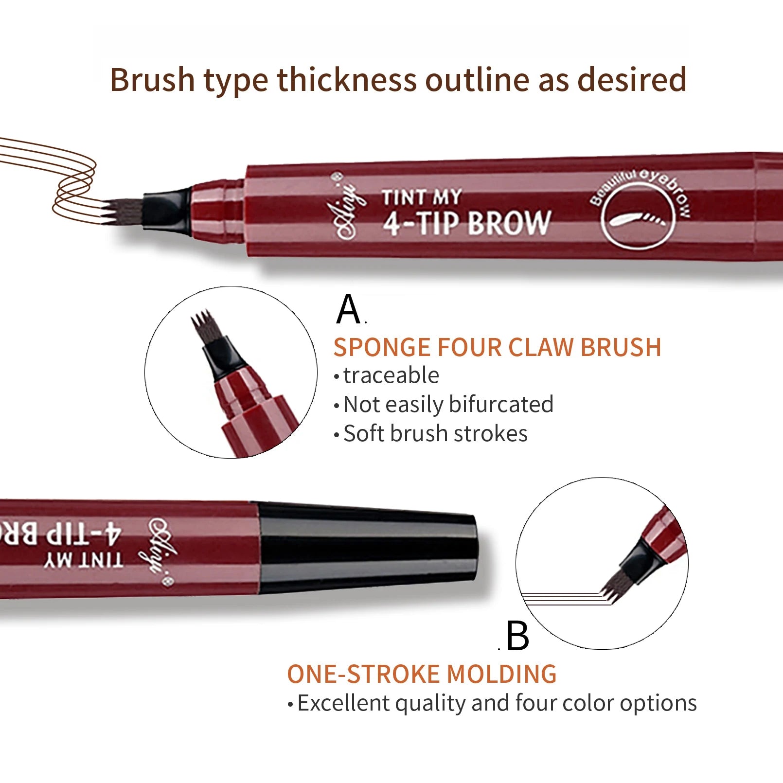 LAQTA four-pronged eyebrow pencil with sleek design and multiple tips for precise shaping and filling of eyebrows.