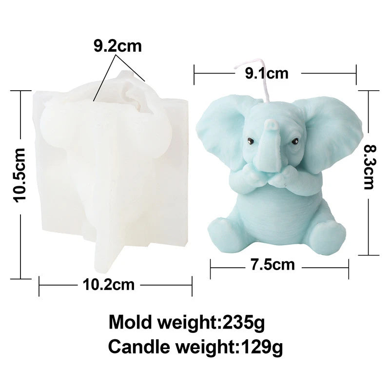 3D elephant silicone candle mold by LAQTA showing detailed elephant shape with smooth silicone surface.