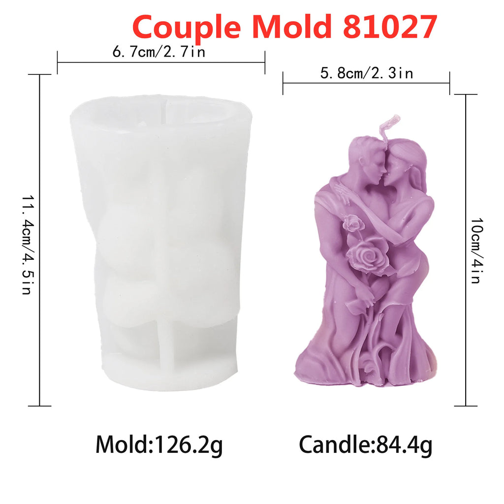 LAQTA couple aromatherapy candle silicone mold with intricate heart and couple designs for handmade candles.