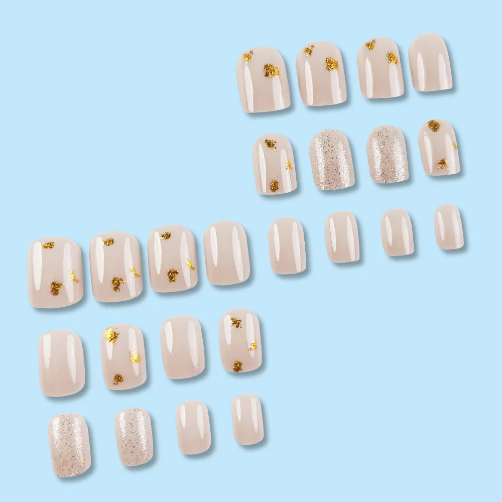 Short square fake nails by LAQTA, showcasing neatly manicured nails with a smooth, natural finish and clean square shape.